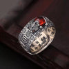 Tahi Silver Fengshui Pixiu Red Garnet Stone Mantra Wealth Ring